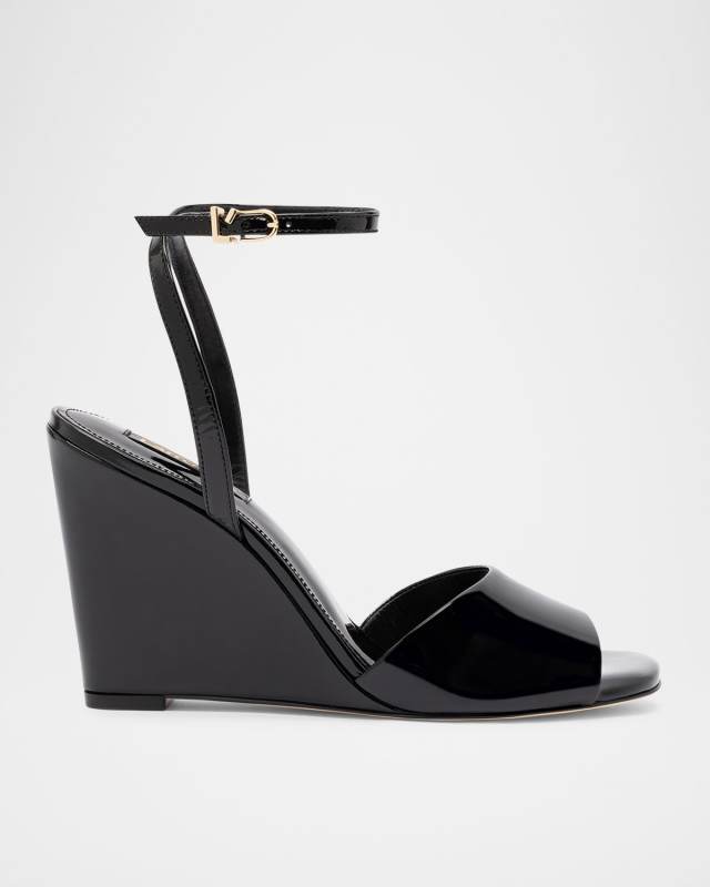 Yves Patent Ankle-Strap Wedge Sandals